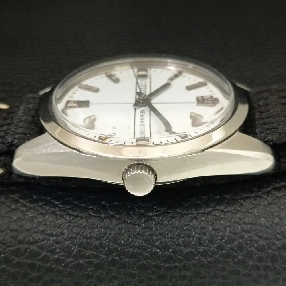 Vintage 1980 Citizen Manual Wound Mens Silver Watch & White accents